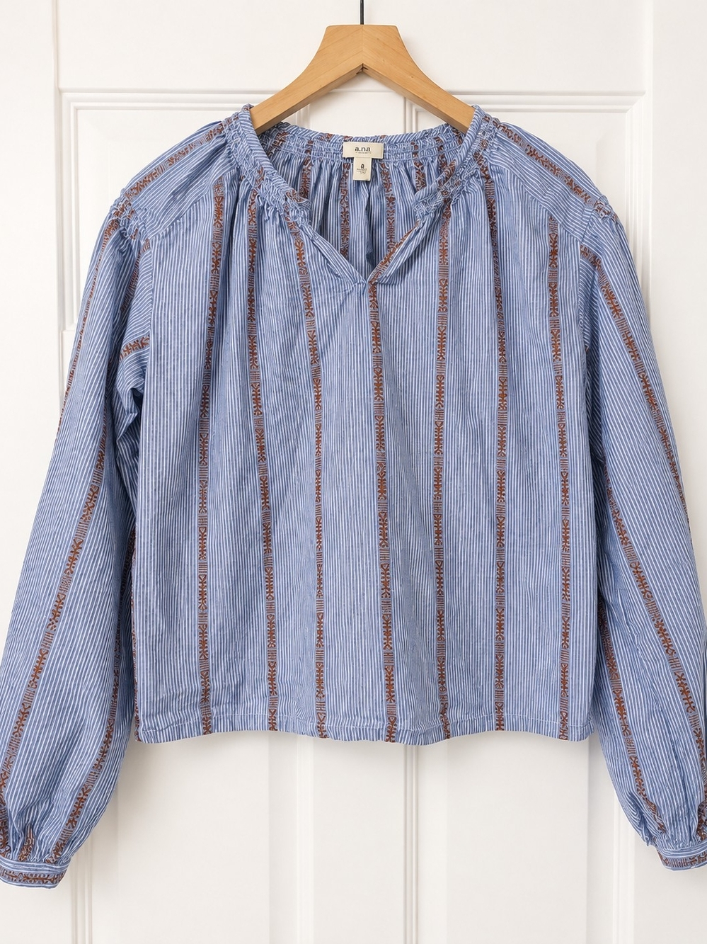 a.n.a Chambrey Striped Peasant Blouse